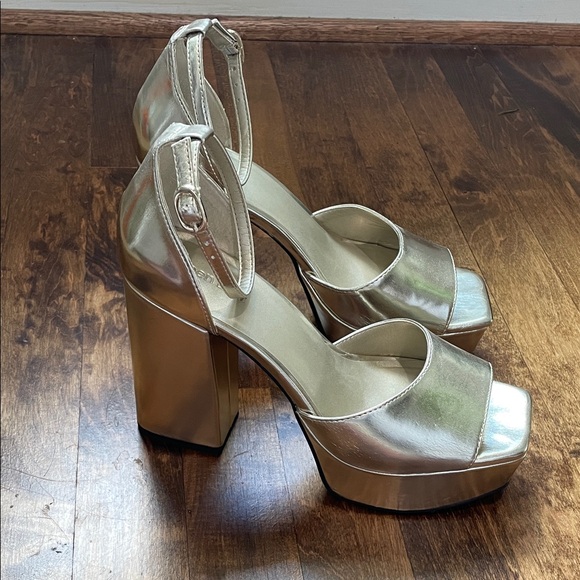 Open Edit Shoes - Elegant Gold Platform Heels
